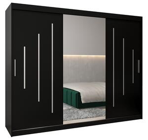 Šatní skříň s posuvnými dveřmi a dvoudílným zrcadlem YORK1 - 250x200cm -Černá-