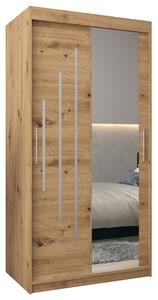 Šatní skříň s posuvnými dveřmi a zrcadlem YORK2 - 100x200cm -Dub Artisan-