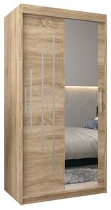 Šatní skříň s posuvnými dveřmi a zrcadlem YORK2 - 100x200cm -Dub Sonoma-