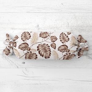 Biante Polštář válec bonbon Sandra SA-498 Hnědé listy monstery na bílém 15x40 cm