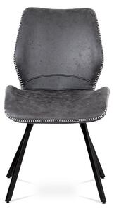 Jídelní židle, potah šedá látka v dekoru vintage kůže, bílé prošití, kovová podnož