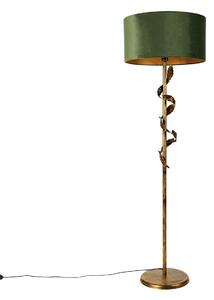 Vintage stojací lampa starožitné zlato se zeleným stínítkem - Linden