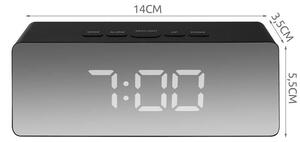 ISO 9144 Multifunkční zrcadlové hodiny s budíkem a teploměrem - černé
