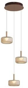 Designové závěsné svítidlo v barvě růžového zlata s jantarovým sklem vč. LED 3-stupňově stmívatelné 3-světelné Easylift - Fiera