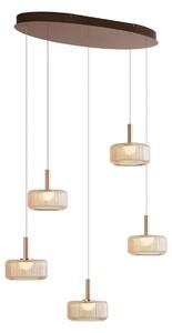 Designové závěsné svítidlo růžové zlato s jantarovým sklem vč. LED, 3-stupňově stmívatelné, 5-světelné Easylift - Fiera
