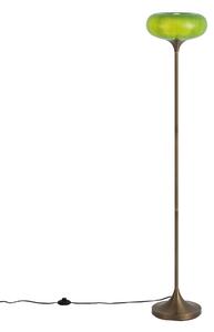 Retro stojací lampa tmavě bronzová se zeleným skleněným stínidlem 150 cm - Glaze