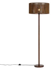 Stojací lampa z ořechového dřeva s hnědým stínidlem z papírového provazu 50/50/25 - Mels