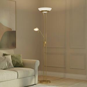 Lindby LED stojací lampa Yveta, mosaz, kov, stmívatelná, 183cm, stmívatelný, Mosaz / zlato, Obývací pokoj / jídelna, kov, Moderní, Lampička na čtení