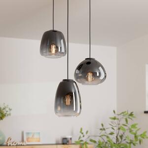 EGLO Závěsné svítidlo Aguilares, kouřové sklo, 3 světelné rondelky, stmívatelný, Hliník / šedá / zinek, Obývací pokoj / jídelna, Sklo, Moderní