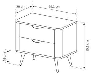 Noční stolek Edrin 63 cm se zásuvkami - dub dunin / černá