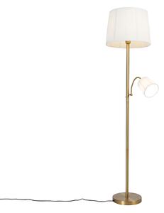 Klasická stojací lampa bronzová tkanina bílá s lampou na čtení - Retro