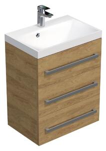 Koupelnová skříňka s chromovými úchyty a umyvadlem SAT Cube Way 60x76,5x40 cm dub Hickory mat CUBE2603DH