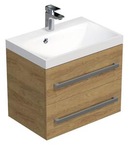 Koupelnová skříňka s chromovými úchyty a umyvadlem SAT Cube Way 60x53x40 cm dub Hickory mat CUBE260ZDH