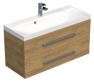 Koupelnová skříňka s chromovými úchyty a umyvadlem SAT Cube Way 100x53x40 cm dub Hickory mat CUBE2100ZDH