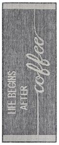 Běhoun Cucina Life Begins After Coffee 105627 Grey Cream 92x150 cm