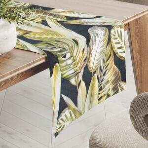 Biante Sametový běhoun na stůl Tamara TMR-010 Zlaté tropické listy na zeleném 20x120 cm