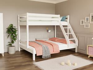 Patrová postel ze dřeva ARARAT pro 3 osoby 90x200 cm, 140x200 cm - Bílá