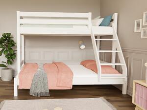 Patrová postel ze dřeva ARARAT pro 3 osoby 90x200 cm, 140x200 cm - Bílá