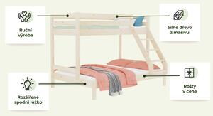 Patrová postel ze dřeva ARARAT pro 3 osoby 90x200 cm, 140x200 cm - Transparentní lazura
