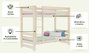 Dřevěná patrová postel ATLAS pro děti 90x200 cm - Transparentní lazura, Zvolte šuplík: Úložný šuplík, Se spodní zábranou