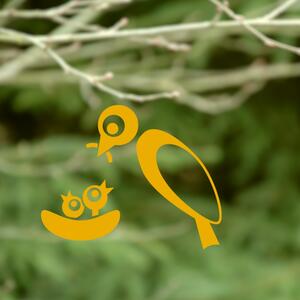 Pieris design Hnízdo s ptáčaty - jarní samolepka na okno žlutá medová