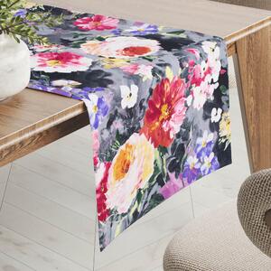 Biante Dekorační běhoun na stůl PM-020 Malované květy na šedém 20x120 cm