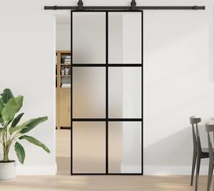 VidaXL Posuvné dveře se sadou kování černé 90x205 cm Tvrzené sklo [3375881] Barva: Černá a matná