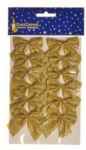 Vánoční ozdoba Mašle glitter 12 ks, zlatá, 5,5 cm
