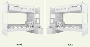 Bílá dětská patrová postel SIMONE s úložnými schody a policí 90x200 cm Zvolte šuplík: Bez šuplíku, Zvolte stranu: Vpravo