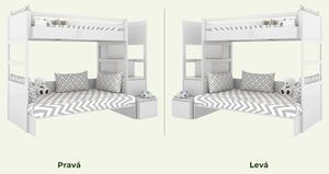 Bílá patrová postel se dvěma lůžky SIMONE s úložnými schody a policí 90x200 cm, 120x200 cm Zvolte šuplík: Bez šuplíku, Zvolte stranu: Vpravo