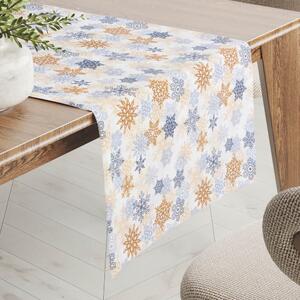 Biante Vánoční dekorační běhoun na stůl PML-041 Modrošedé a béžové vločky 35x140 cm