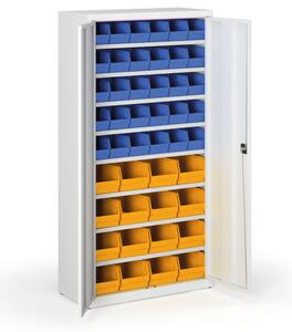 Skříň s plastovými boxy BASIC - 1800 x 400 x 920 mm, 30xB/16xC, šedá/šedé dveře