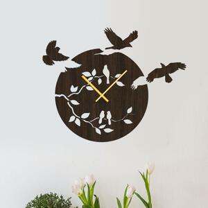 Dřevo života | Nástěnné hodiny PTÁCI Zvolte barvu dekoru: Wenge | Velikost hodin: 35x35 | Barva ručiček: Zlaté