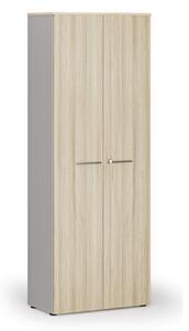 Kancelářská skříň s dveřmi PRIMO GRAY, 800 x 420 x 2128 mm, šedá/dub přírodní