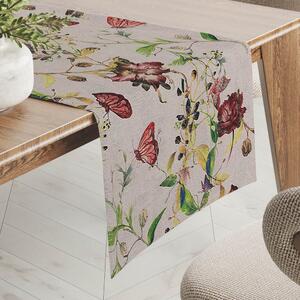 Biante Dekorační běhoun na stůl PML-083 Květiny a motýli na béžovém 20x120 cm