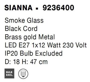 Nova Luce Stolní lampa SIANNA kouřové sklo mosazný zlatý kov E27 1x12W