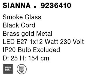 Nova Luce Stojací lampa SIANNA kouřové sklo mosazný zlatý kov E27 1x12W