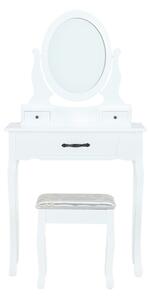 Toaletní stolek s taburetem, bílá / stříbrná, LINET New