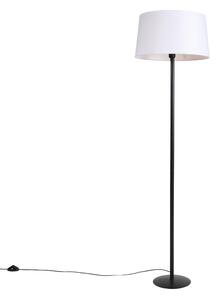 Stojací lampa černá s bílým lněným stínítkem 45 cm - Simplo