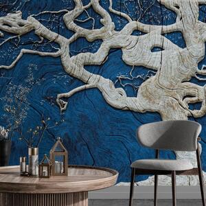 Samolepící tapeta abstraktní strom na dřevě s modrým kontrastem