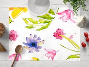 Biante Bavlněné prostírání na stůl Sandra SA-481 Žluto-růžové akvarelové květy na bílém 35x45 cm