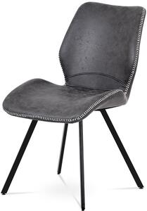 Jídelní židle, potah šedá látka v dekoru vintage kůže, bílé prošití, kovová čty HC-440 GREY3