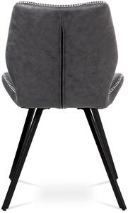 Jídelní židle, potah šedá látka v dekoru vintage kůže, bílé prošití, kovová čty HC-440 GREY3