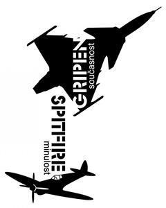Pieris design Spitfire minulost, Gripen současnost - samolepící nápis na stěnu bílá