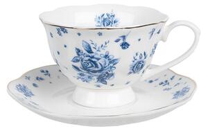 Clayre eff Porcelánový šálek s podšálkem BLUE ROSE BLOOMING Clayre & Eef BRBKS