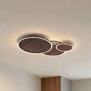 Lucande LED stropní svítidlo Orven, černá/dřevo, 80 cm, stmívatelné, stmívatelný, Černá, Obývací pokoj / jídelna, kov, Moderní