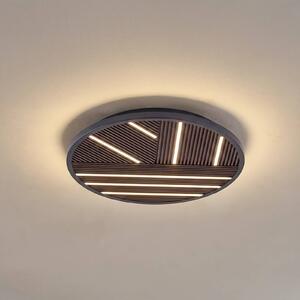 Lucande LED stropní svítidlo Orven, dřevo, Ø 50 cm, stmívatelné, stmívatelný, Černá, Obývací pokoj / jídelna, kov, Moderní