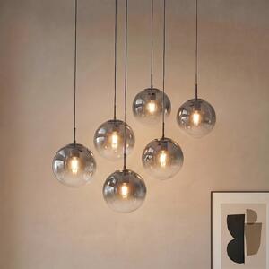 Lucande závěsné světlo Veloura, 6 žárovek, 100 cm, sklo, dřevo, stmívatelný, Čirá / transparetní, Obývací pokoj / jídelna, Sklo, Design