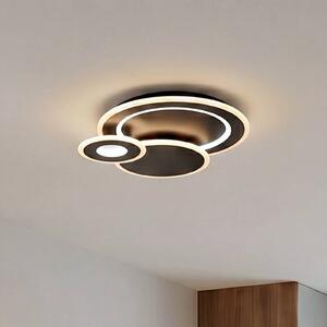 Lindby LED stropní svítidlo Briar, černé, kovové, dálkové ovládání, stmívatelný, Černá, Obývací pokoj / jídelna, Plast, Moderní