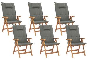 Sada 6 dřevěných zahradních židlí s grafitovými polštářky JAVA